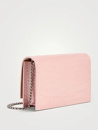 Small Skull Croc-Embossed Leather Crossbody Bag