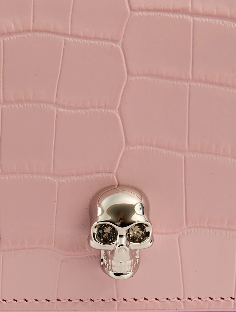 Small Skull Croc-Embossed Leather Crossbody Bag