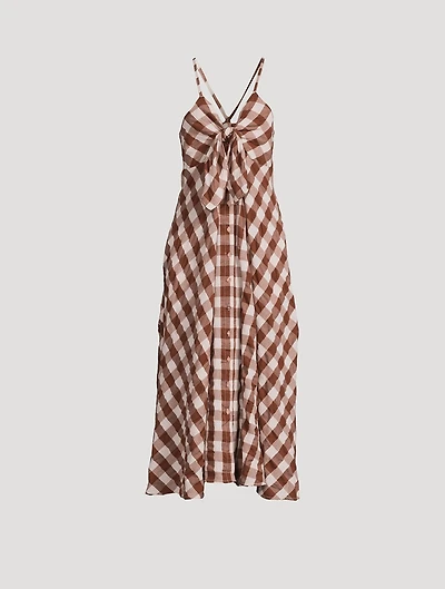 Via Tie-Front Midi Dress Gingham Print