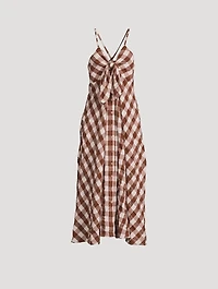 Via Tie-Front Midi Dress Gingham Print