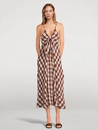 Via Tie-Front Midi Dress Gingham Print