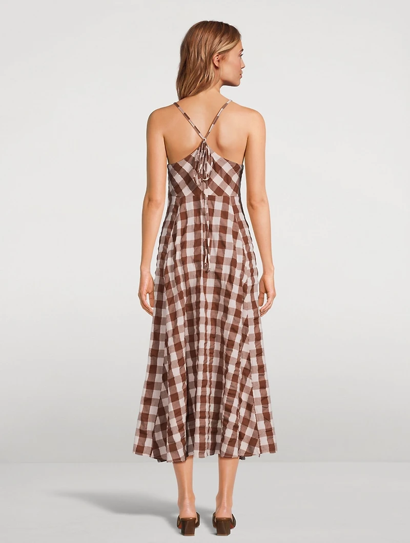 Via Tie-Front Midi Dress Gingham Print