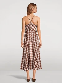 Via Tie-Front Midi Dress Gingham Print