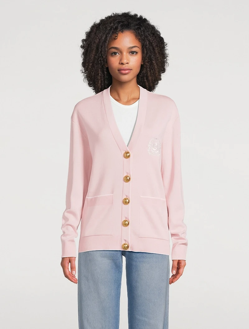Balmain Emblème-Embroidered Cardigan