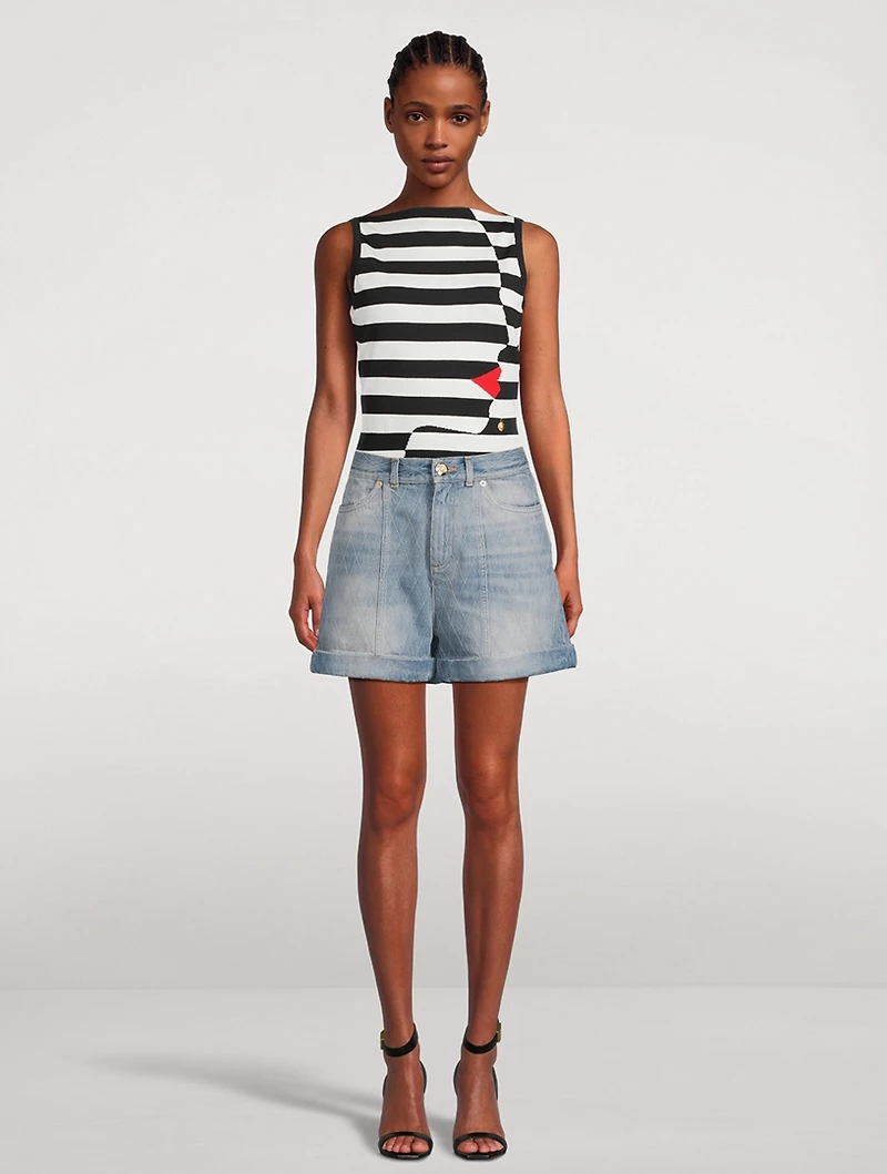 Quilted Denim Shorts