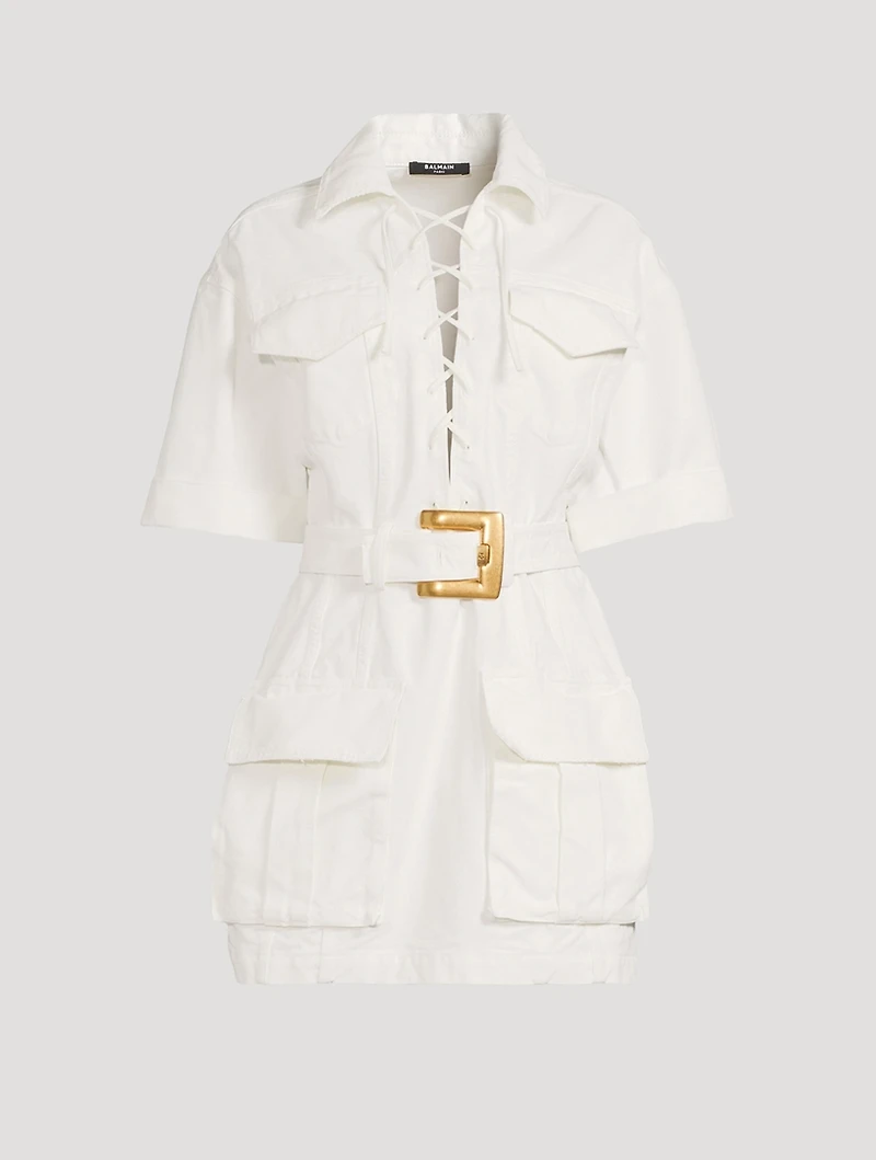Cotton Gabardine Lace-Up Shirt Dress