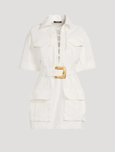 Cotton Gabardine Lace-Up Shirt Dress