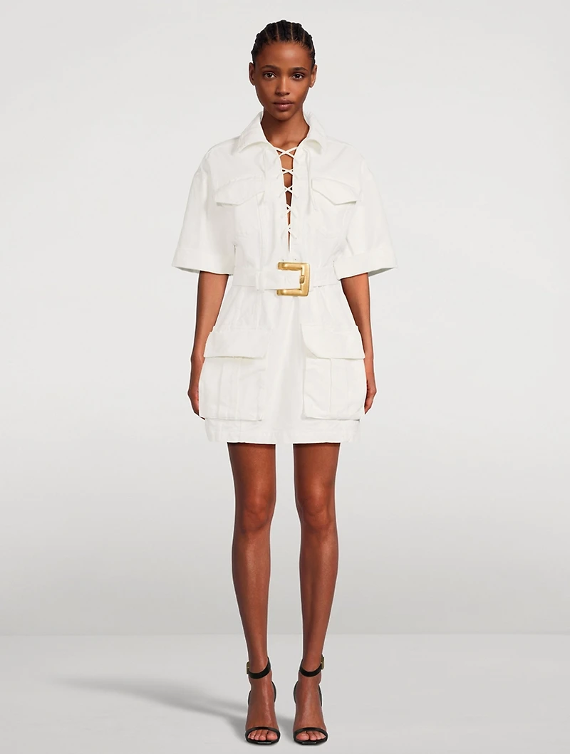 Cotton Gabardine Lace-Up Shirt Dress