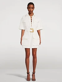 Cotton Gabardine Lace-Up Shirt Dress