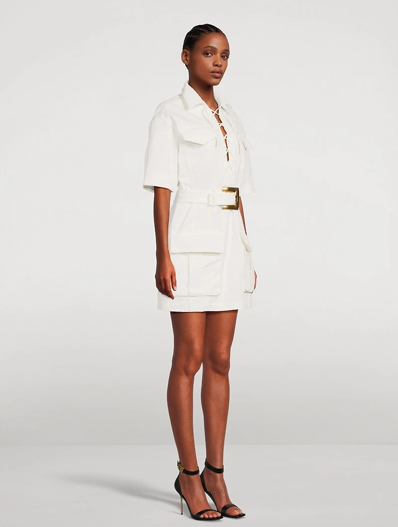 Cotton Gabardine Lace-Up Shirt Dress