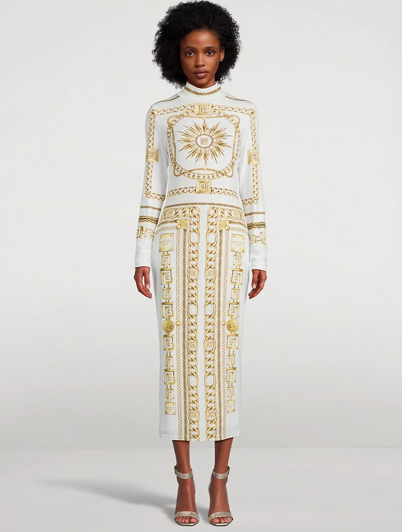 Jersey Midi Dress Balmain Foulard Print