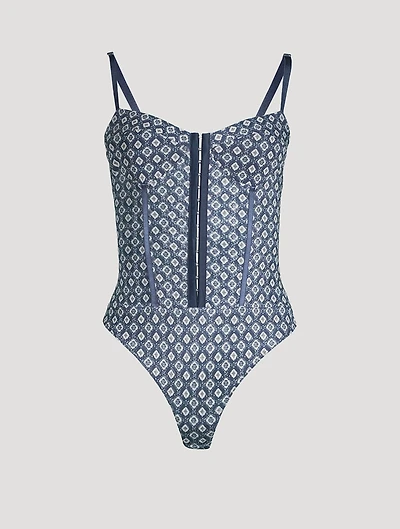 Night Rhythm Corset Bodysuit Geometric Print
