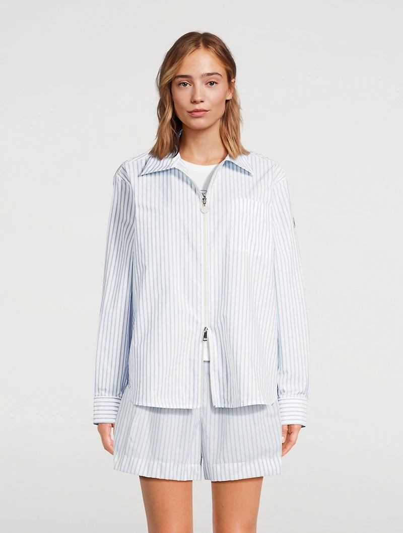 Zip-Front Shirt Stripe Print