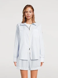 Zip-Front Shirt Stripe Print