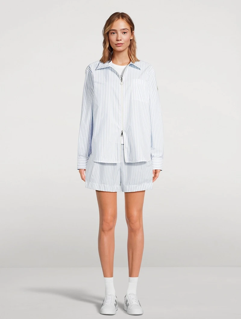 Zip-Front Shirt Stripe Print