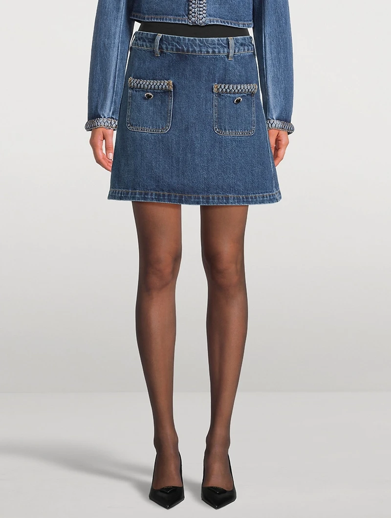 Braided Denim Mini Skirt