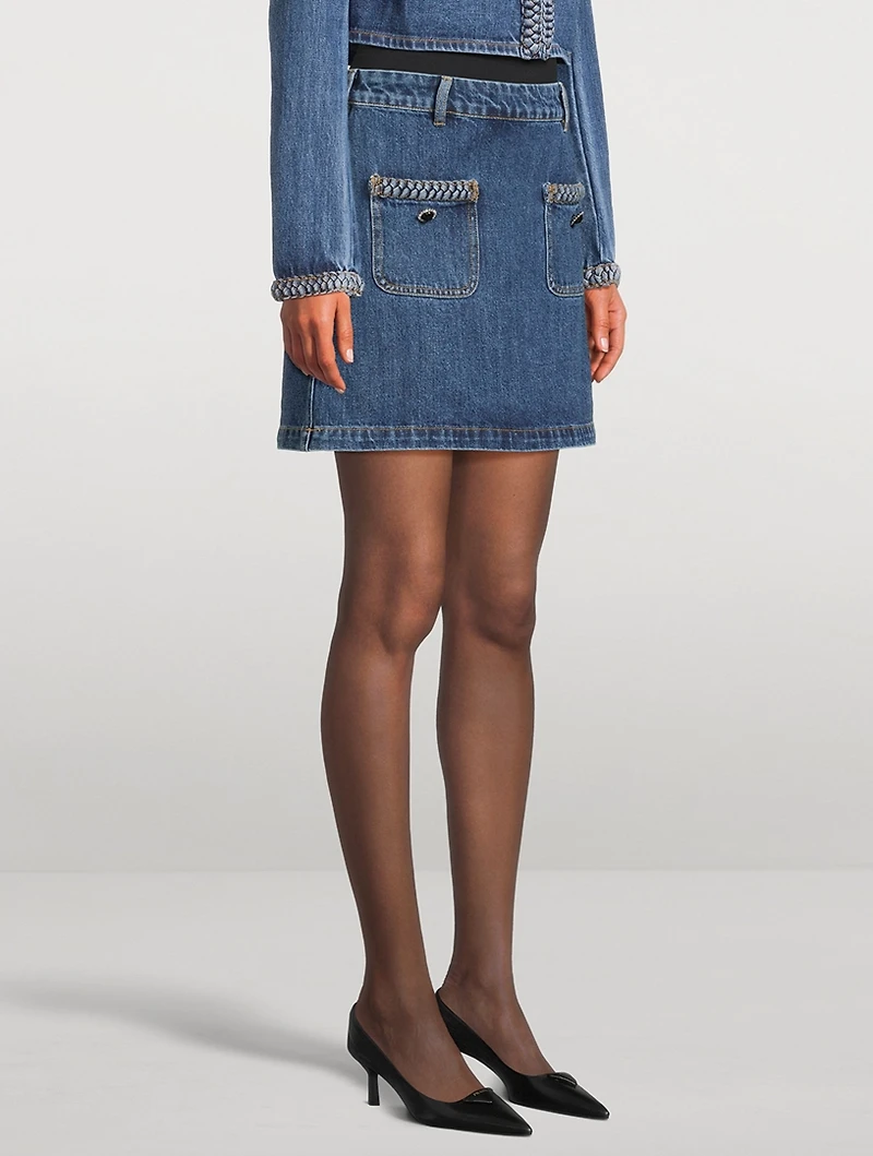 Braided Denim Mini Skirt