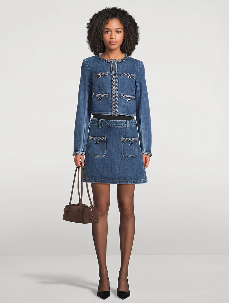 Braided Denim Mini Skirt
