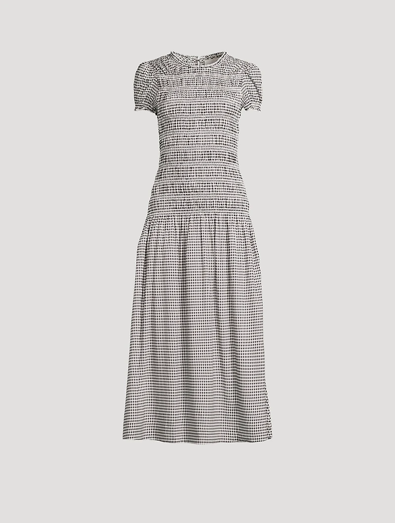 Kiria Smocked Midi Dress Gingham Print