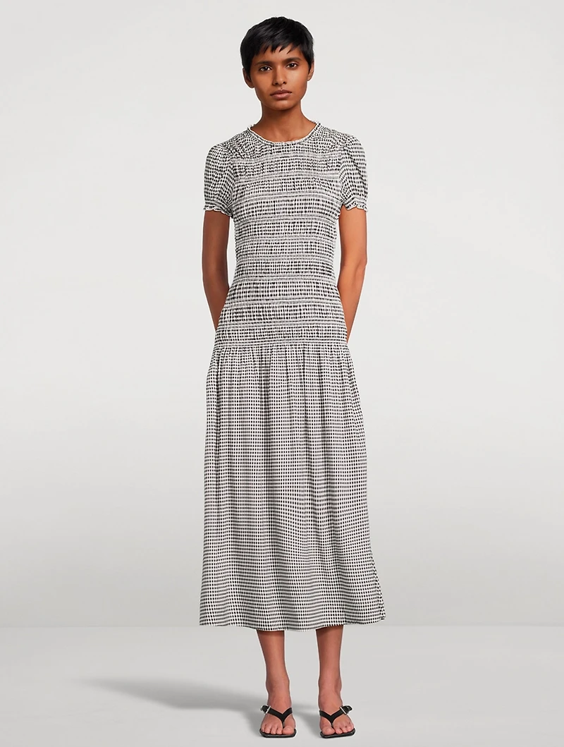 Kiria Smocked Midi Dress Gingham Print