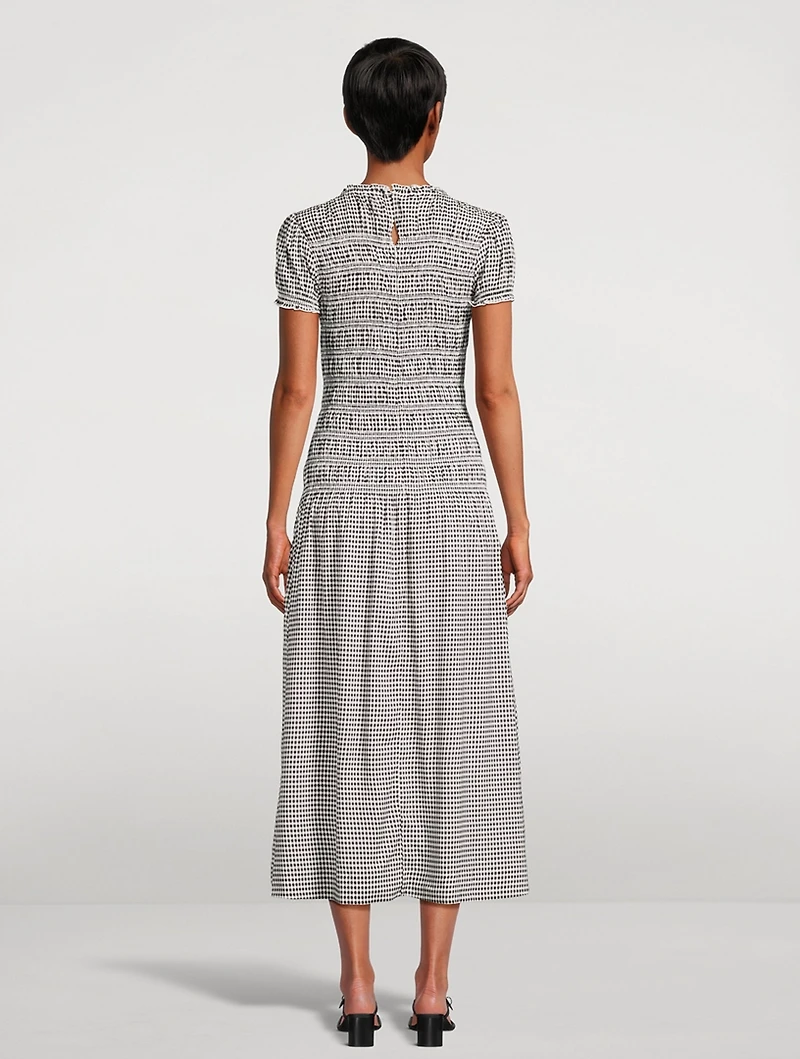 Kiria Smocked Midi Dress Gingham Print