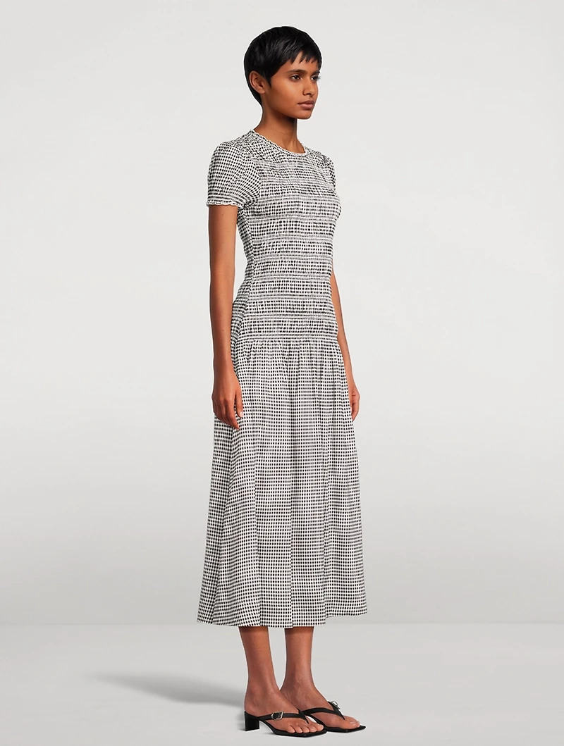 Kiria Smocked Midi Dress Gingham Print