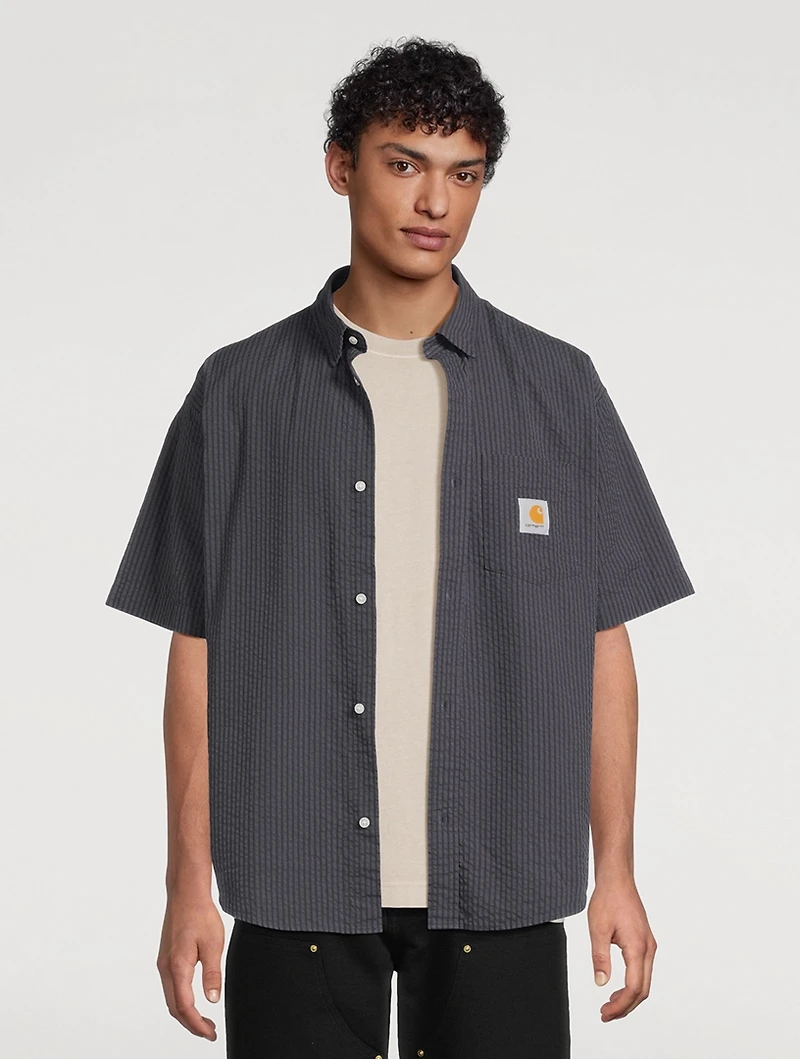 Seersucker Striped Short-Sleeve Shirt