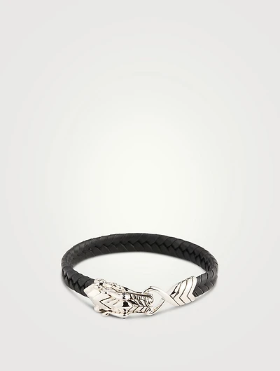 Naga Sterling Silver And Leather Bracelet