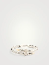Spear 14K Gold And Silver Bypass Flex Cuff Bracelet With Pavé Diamonds