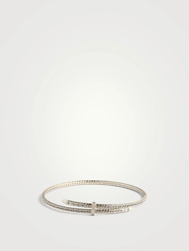 Sterling Silver Spear Coil Choker Necklace With Diamonds