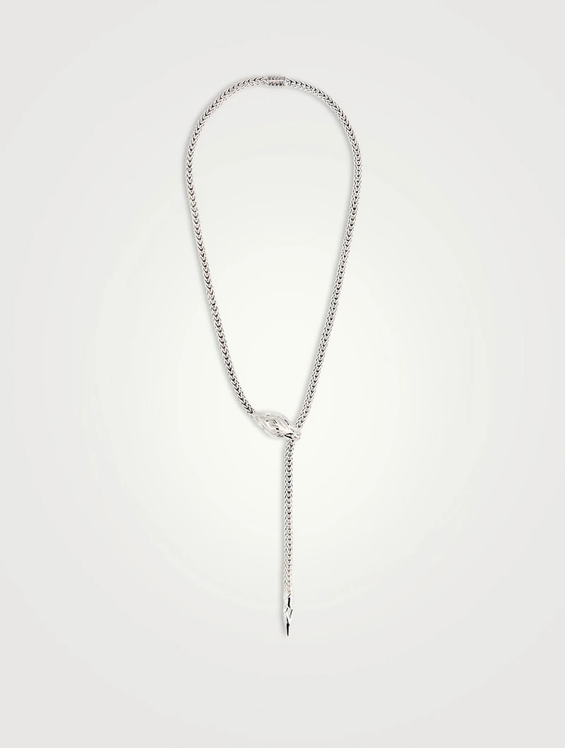 Naga Sterling Silver Y Necklace With Diamonds And Blue Sapphire