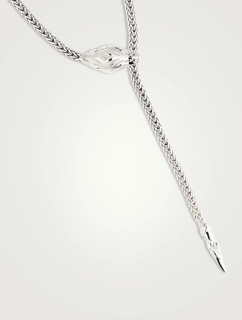 Naga Sterling Silver Y Necklace With Diamonds And Blue Sapphire