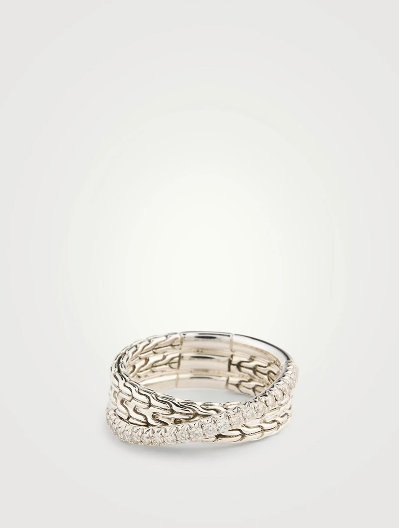 JH Essential Sterling Silver Crossover Ring With Pavé Diamonds