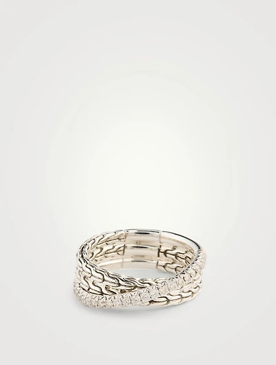 JH Essential Sterling Silver Crossover Ring With Pavé Diamonds