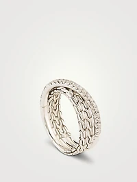 JH Essential Sterling Silver Crossover Ring With Pavé Diamonds