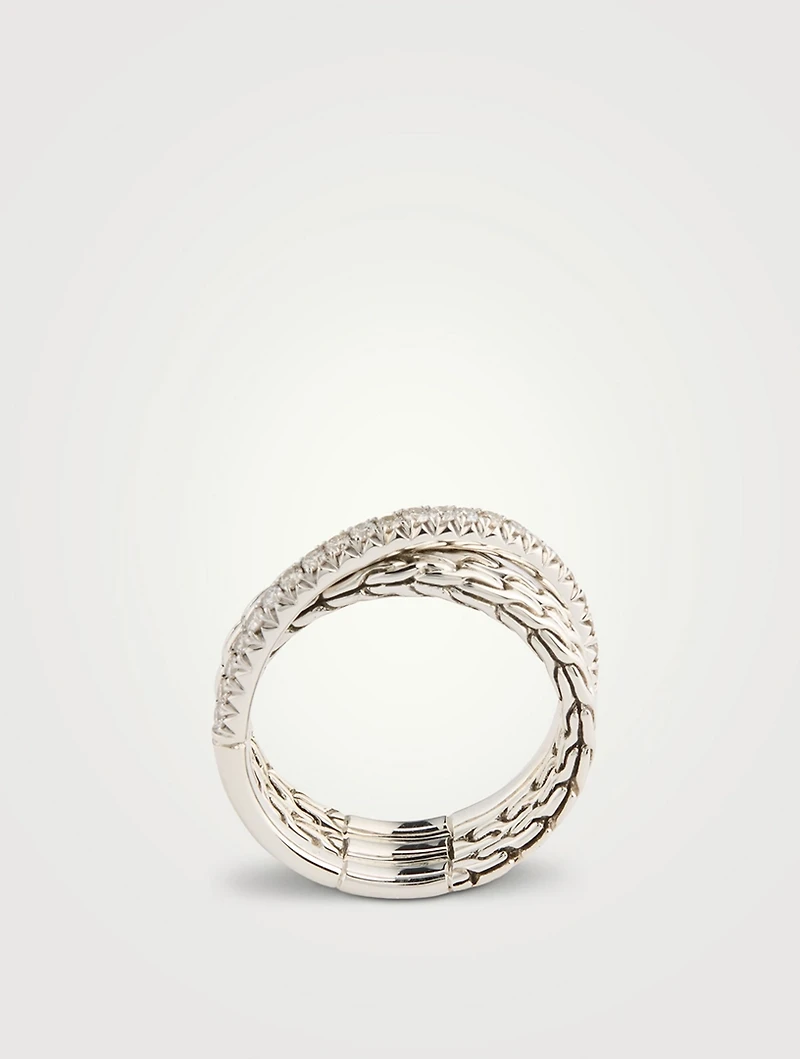 JH Essential Sterling Silver Crossover Ring With Pavé Diamonds
