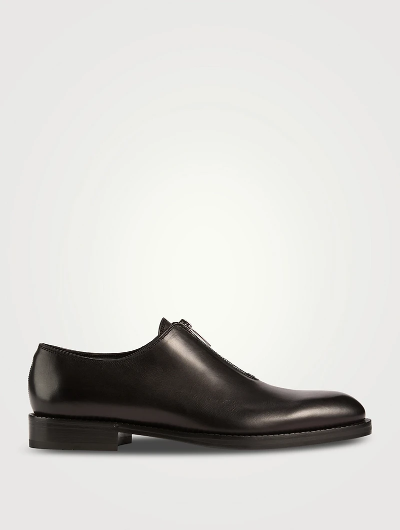 Leather Derby Shoes With Zipper