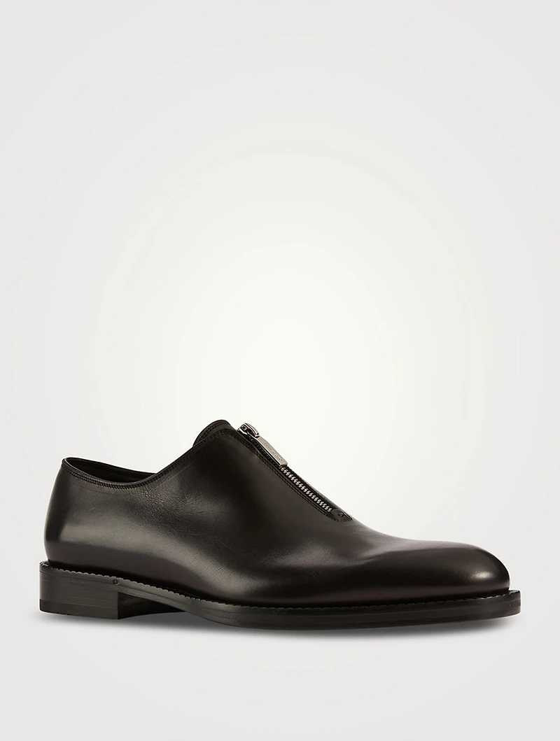 Leather Derby Shoes With Zipper