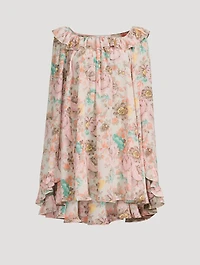 Ruffled Crêpe de Chine Mini Dress Floral Print