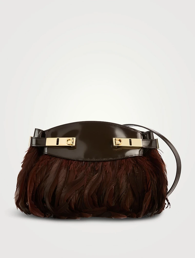 Hug Feather-Trimmed Leather Crossbody Bag
