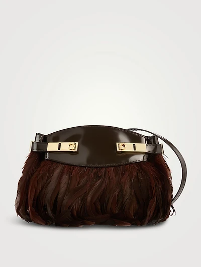 Hug Feather-Trimmed Leather Crossbody Bag