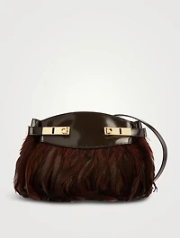 Hug Feather-Trimmed Leather Crossbody Bag