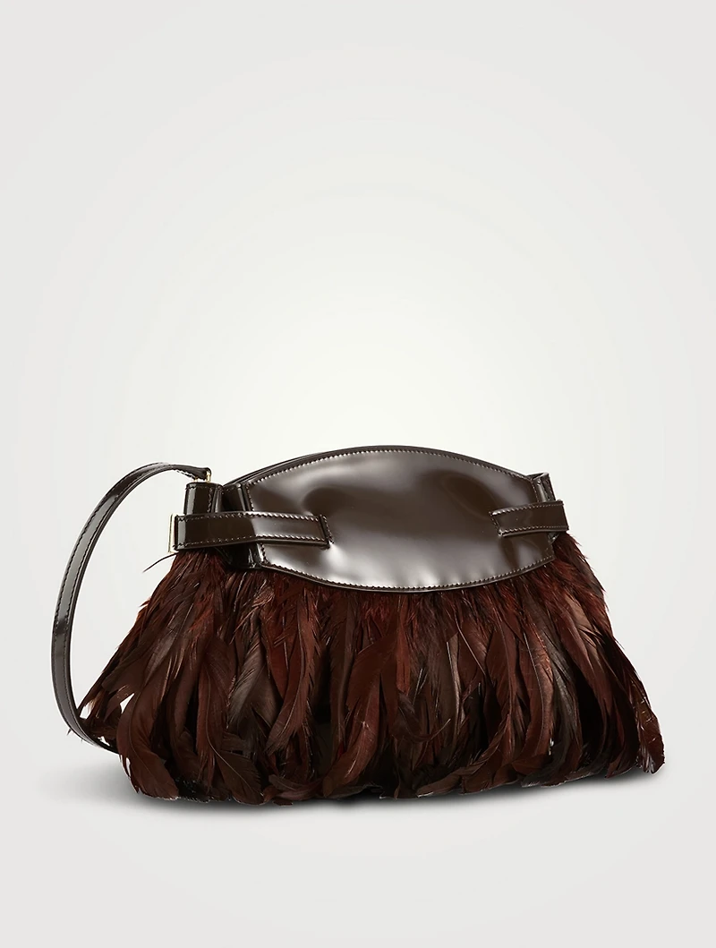 Hug Feather-Trimmed Leather Crossbody Bag