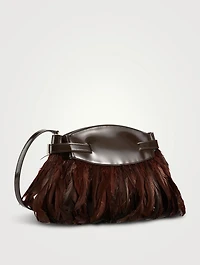 Hug Feather-Trimmed Leather Crossbody Bag