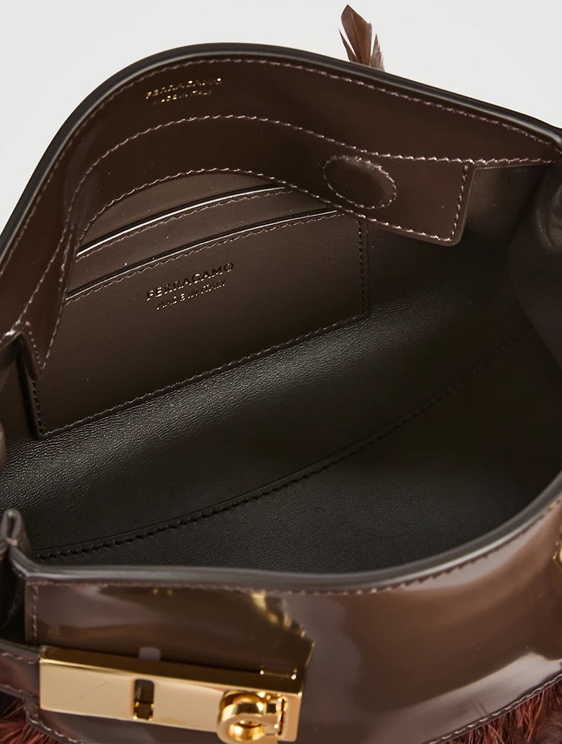Hug Feather-Trimmed Leather Crossbody Bag