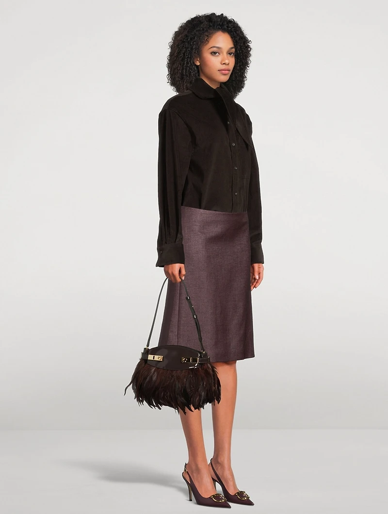 Hug Feather-Trimmed Leather Crossbody Bag