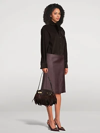 Hug Feather-Trimmed Leather Crossbody Bag