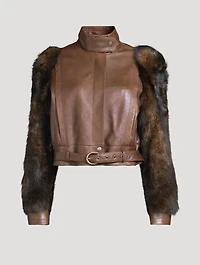 Shearling-Trimmed Leather Jacket
