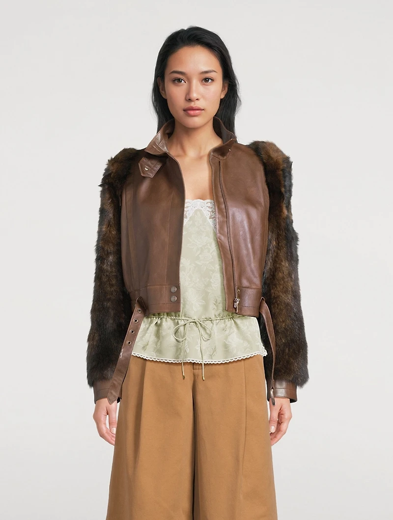 Shearling-Trimmed Leather Jacket