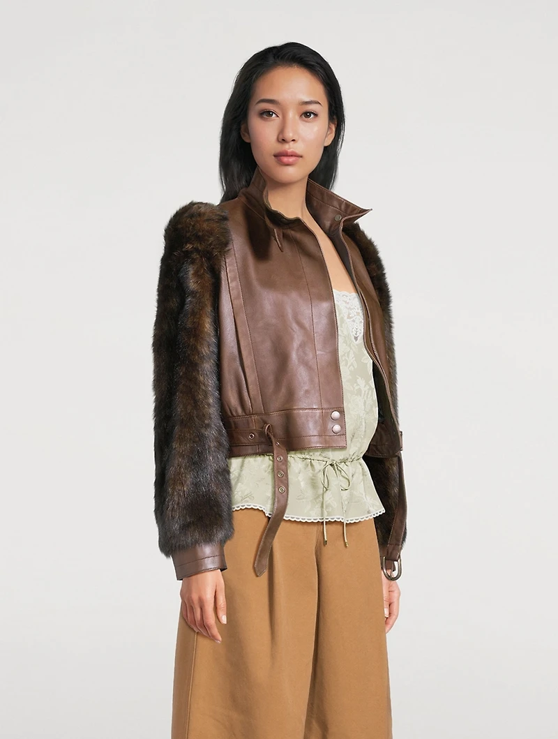 Shearling-Trimmed Leather Jacket